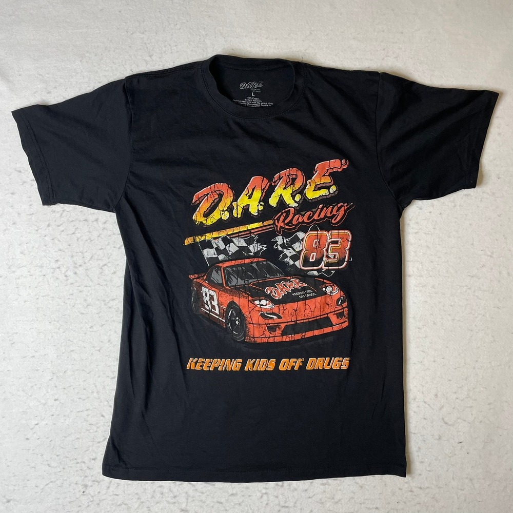 DARE‎ Racing T Shirt Black Graphic Tee Keeping Kids Off Drugs Size L